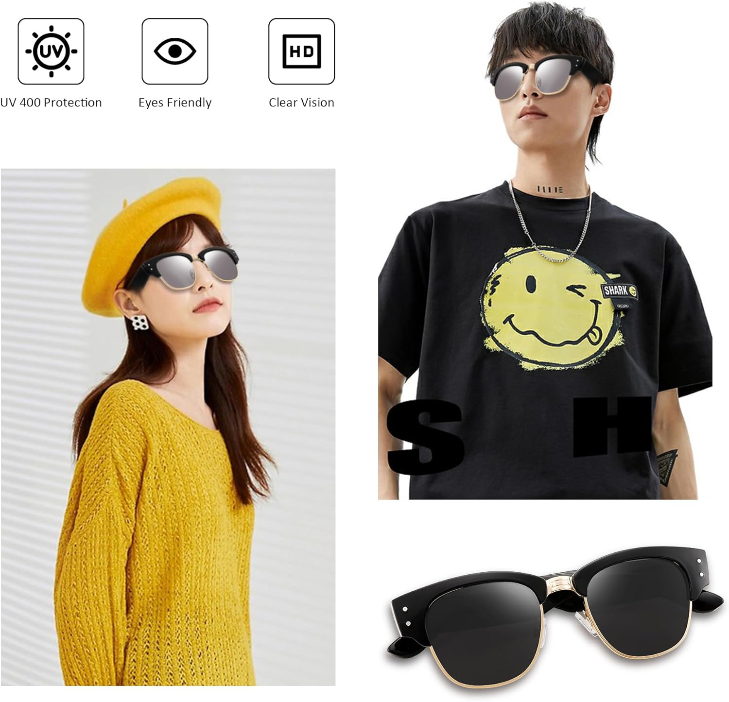 FEISEDY Semi-Rimless Sunglasses for Men Women Classic Sun Glasses Retro Metal Frame Shades UV400 Protection B0185 - Image 3