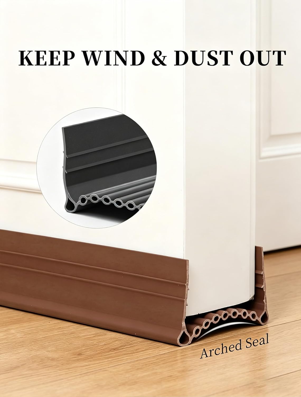 2 Pack Under Door Draft Stopper, Door Bottom Seal, Door Draft Excluder Strip, 39" Length Soundproof/Weather/Proof Draught Excluder for Doors (Brown)