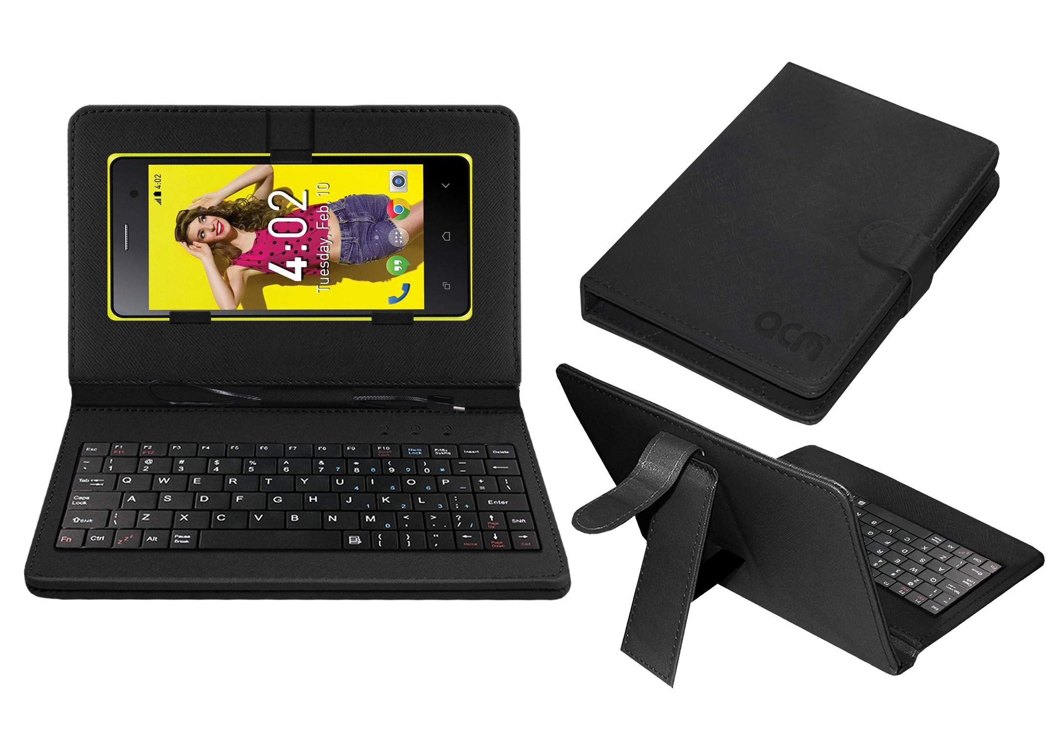 ACMACM Keyboard Case Compatible with Zen Ultrafone 402 Sport Mobile Flip Cover Stand Direct Plug & Play Device for Study & Gaming Black