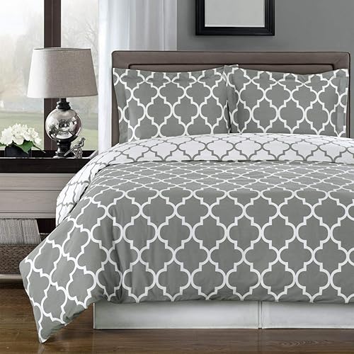Royal Hotel Bedding Meridian gris y blanco 8 piezas Queen Bed-in-a-Bag 100% algodón 300 hilos