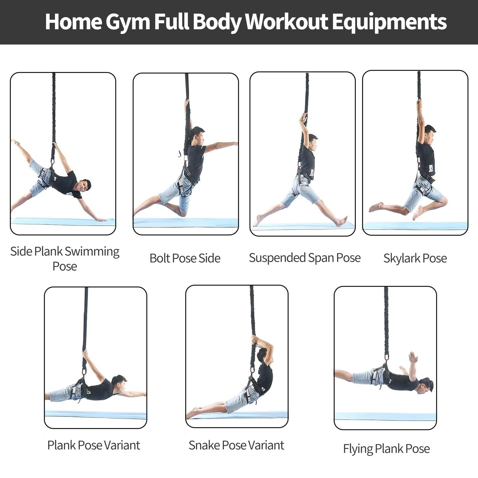 Bungee Dance Resortance Bands Set di cinture di resistenza con corda elastica con rotazione a 360° (30KN) - Set di corde elastiche per yoga e fitness da montare al soffitto - Corda di allenamento di r
