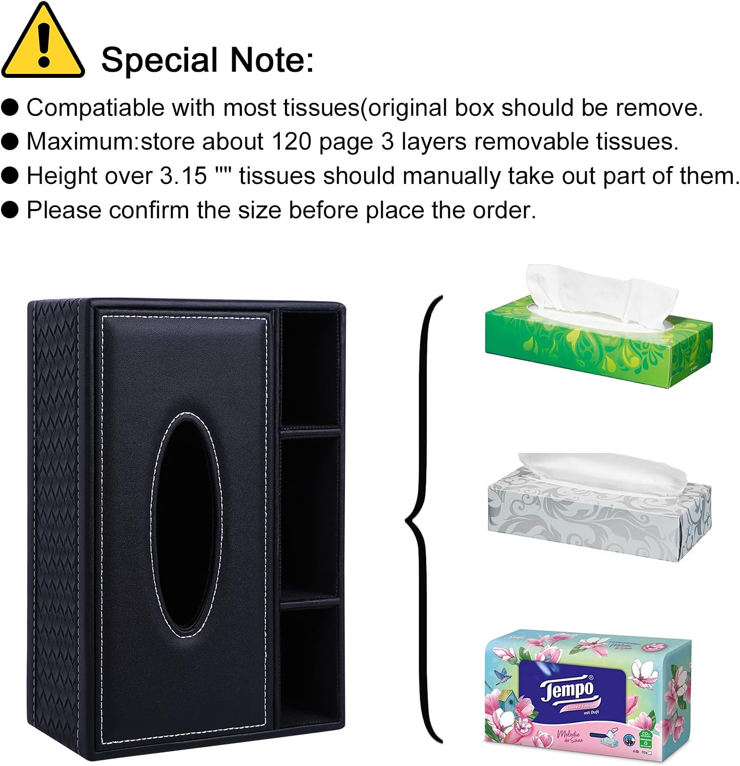 KISSTAKER Multifunction PU Leather Pen Pencil Remote Control Tissue Box Cover Holder Desk Storage Box Container for Home and Office Use (Black 2)