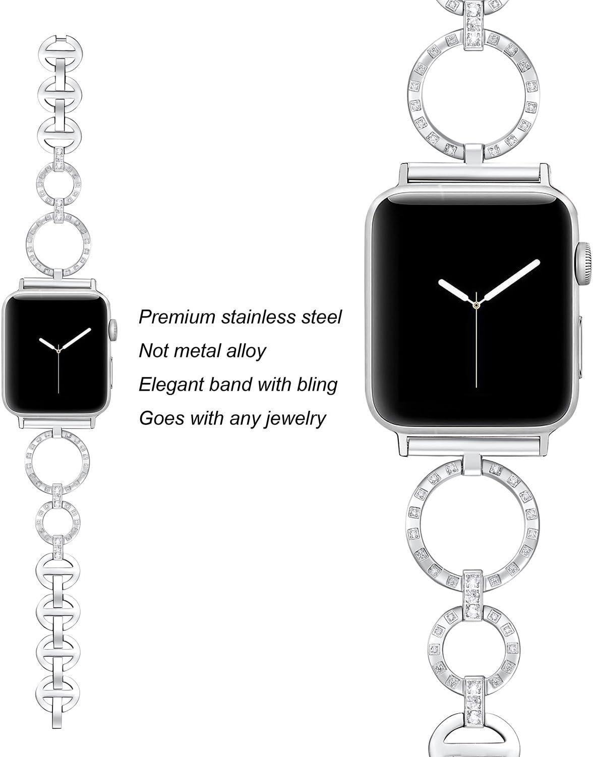 Secbolt 38mm/40mm Gilster Bands Compatible Apple Watch Series 4 40mm, Series 3/2/1 38mm, Women Iwatch, Stainless Steel O-Link Band Strap, Silver