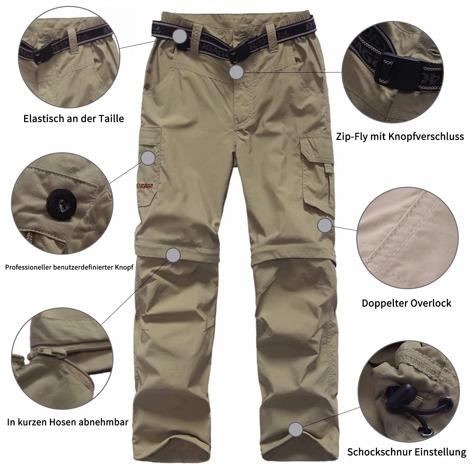 FLYGAGA Pantalon d'extérieur pour Enfants, Pantalon de Randonnée, Pantalon Cargo pour Enfants, Convertible d'escalade de Randonnée Imperméable à Séchage Rapide pour Garçon