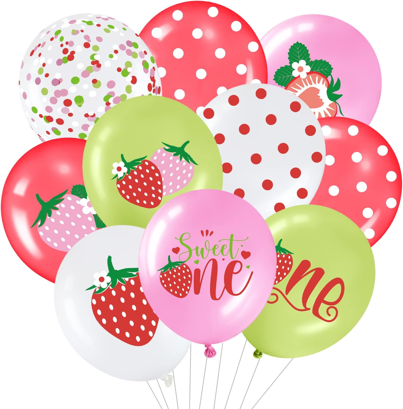 36 Pcs Strawberry Theme Balloons Strawberry Polka Dot Sweet One Balloons for Girls First Birthday Party Decorations Summer Fruit Baby Shower Supplies, 12 Inch
