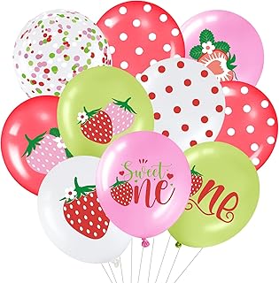 Charnoel 36 Pcs Strawberry Theme Balloons Strawberry Sweet One Party Balloons Bouquet Strawberry Party Decorations for Girls