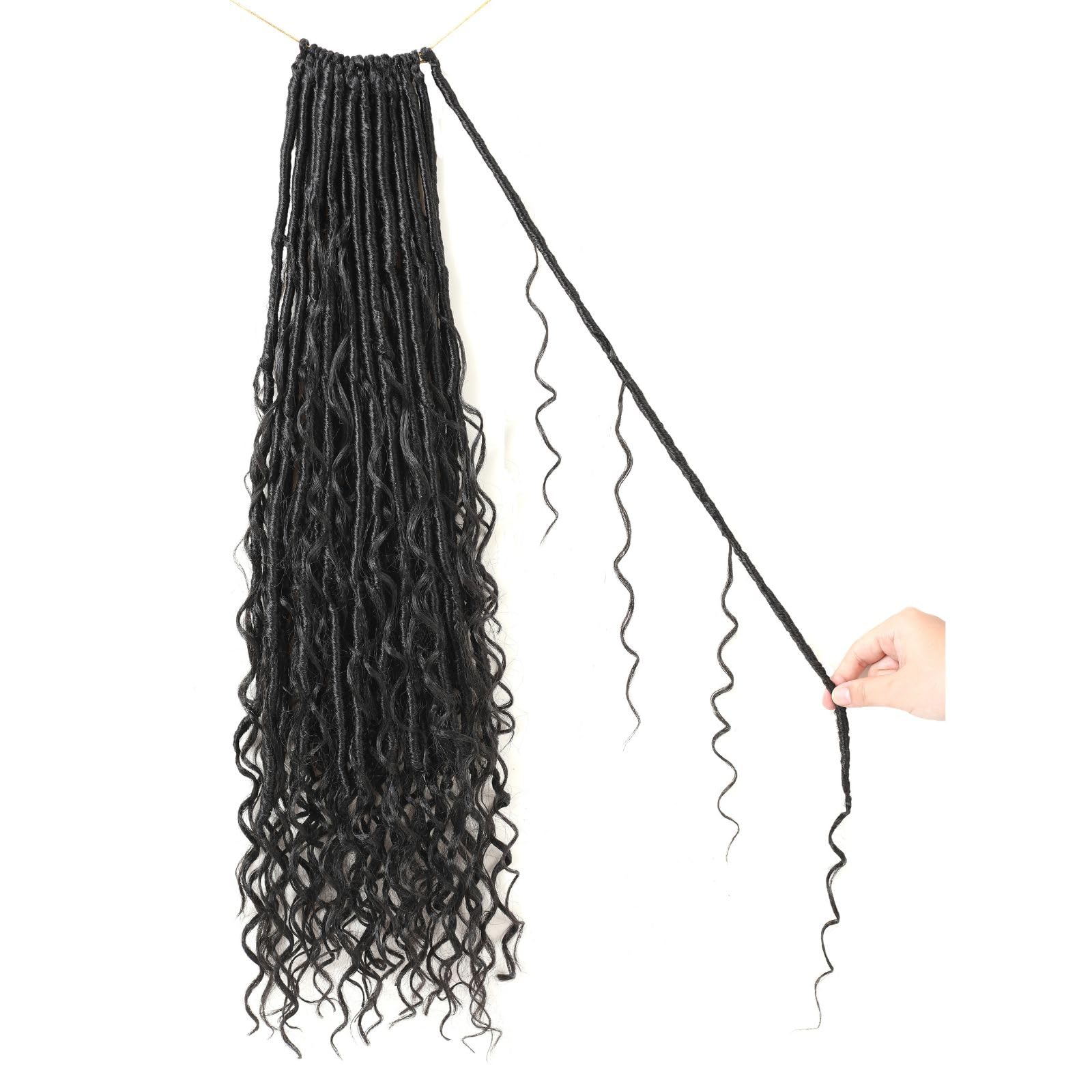 Boho Faux Locs Crochet Hair, Pre-Looped Goddess Locs with Curly Ends