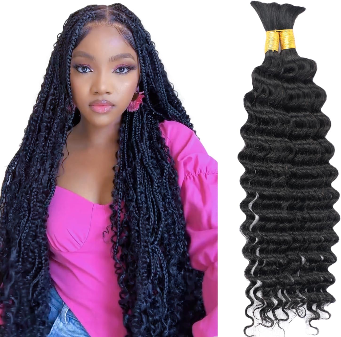 22 Inch Human Hair Braiding Hair Human Braiding Hair Wet and Wavy Braiding Hair Human Hair for Braiding Deep Wave Bulk Human Hair Curly Extension 100g