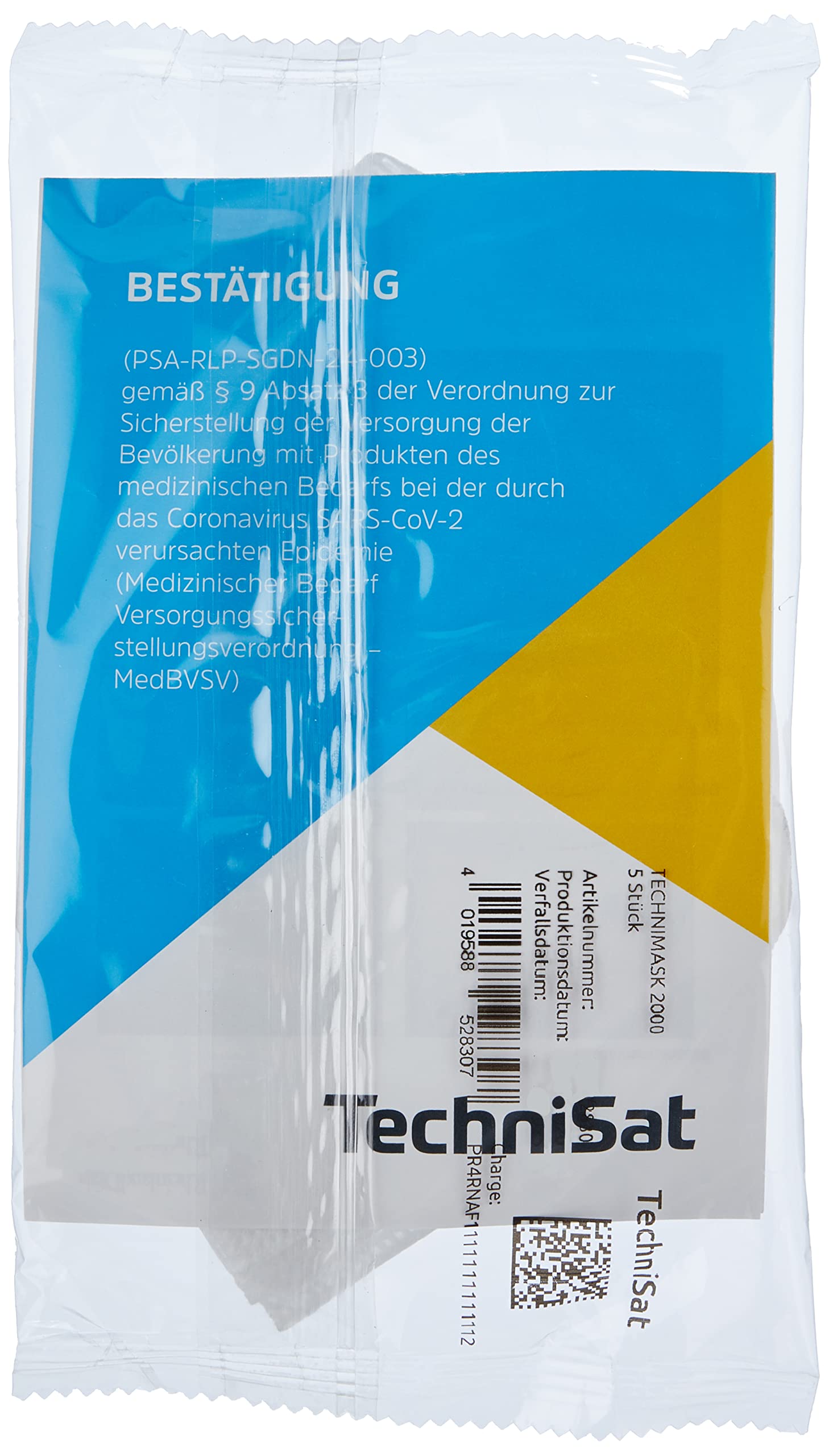 TechniSat TECHNIMASK 2000 CPA (zakrycie ust i nosa, 5-warstwowa maska jednorazowa z wysokiej jakości włókniny/maski na twarz Made in Germany)