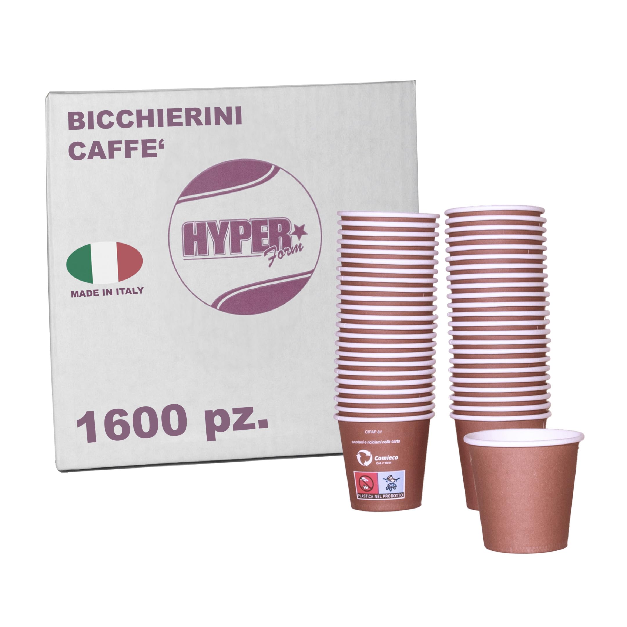 HYPER form 1600 Bicchierini Caffè di Carta Biodegradabili Biocompostabili Tazzine da 75ml