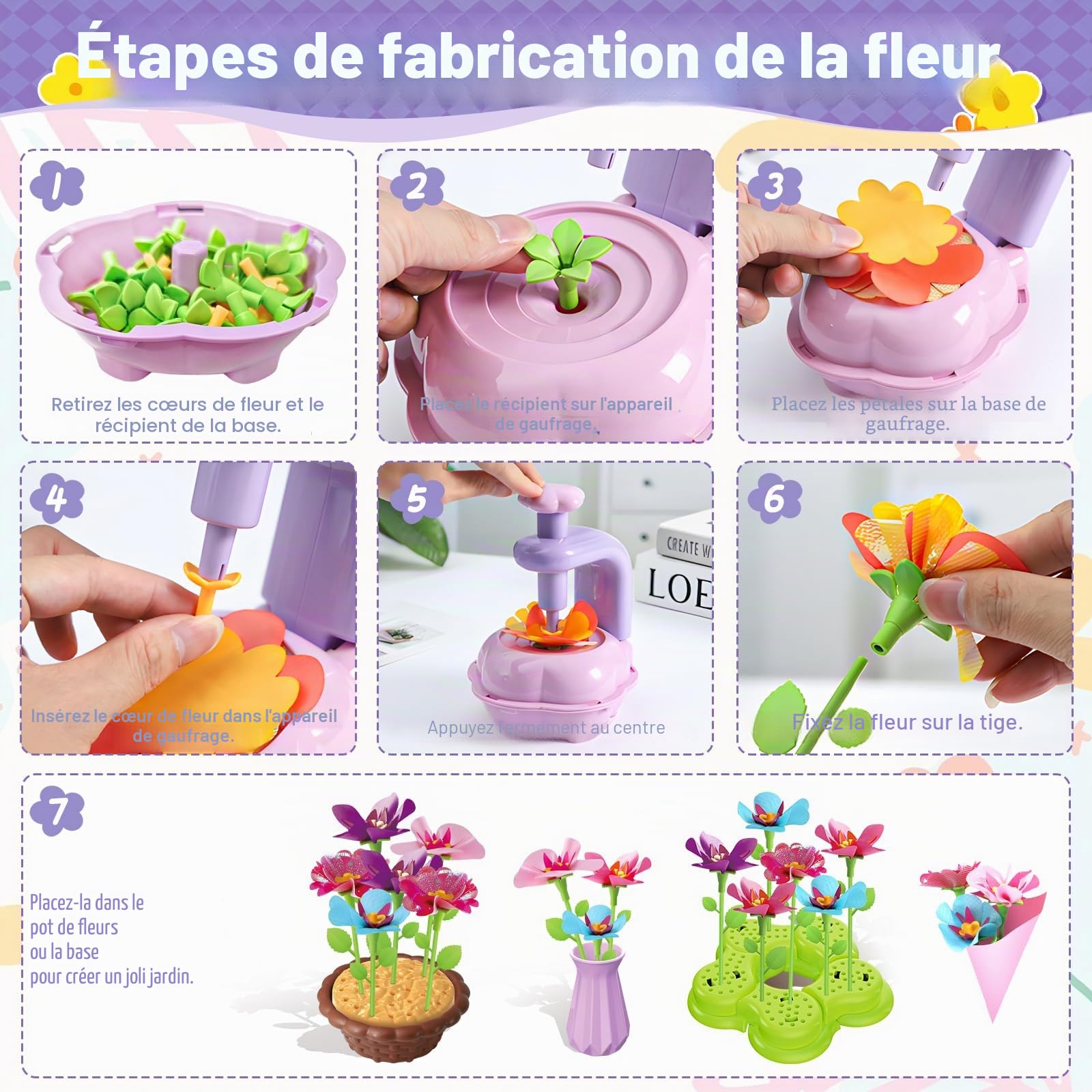 Kssvzz Activité Manuelle Fille, Jouet Enfant 4-10 Ans, Création Bouquet de Fleurs avec Machine à Fleurs, DIY Cadeau Bricolage 3 Ans+
