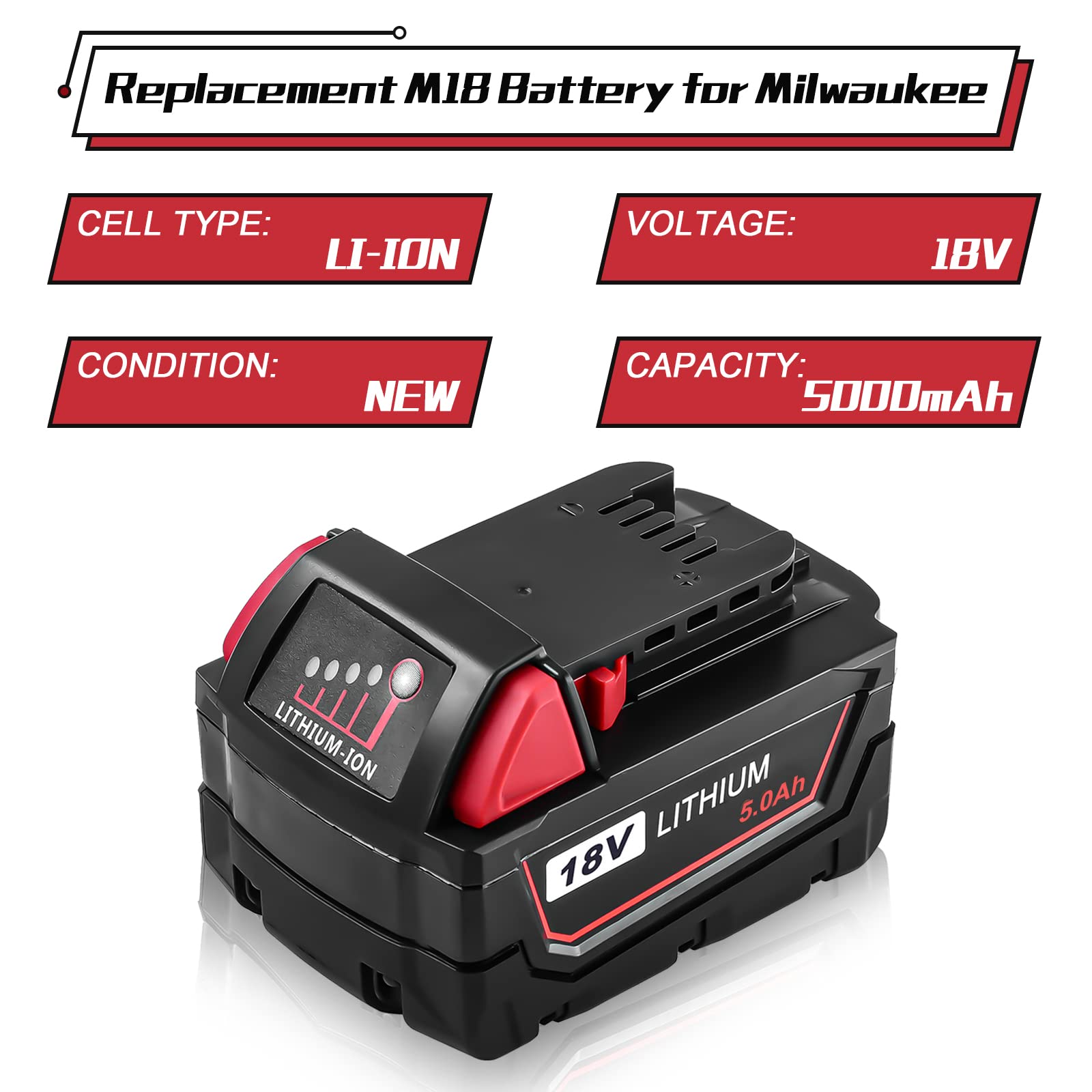 Batteria Waitley 18V 5.0Ah Per Milwaukee - Ricambio Compatibile E Potente - Foto 6