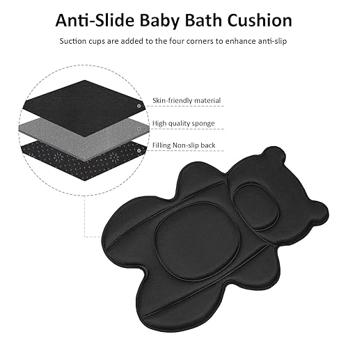 Miniatura 5 de Rezlli Cojín de baño para bebé, se adapta al interior de la mayoría de las bañeras de bebé, asiento de apoyo de baño suave y transpirable para bebé,