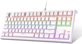 Mechanical Gaming Keyboard, Clicky Blue Switches Gaming Keyboard,Wired Mechanical Keyboard with LED Backlit, Ergonomic Keyboard with Num Pad for Gaming,Office,Work,PC,Laptop,Mac,Windows(white)