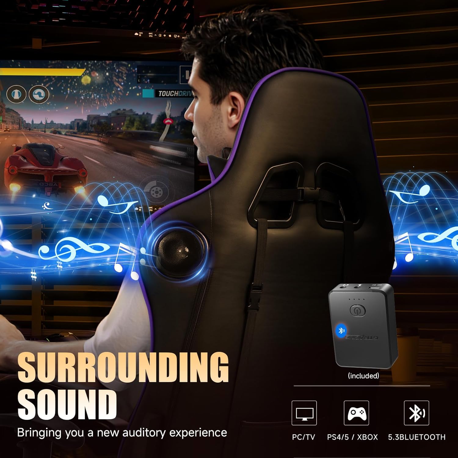 71vqF0bT0SL._AC_SL1500_ GTPLAYER Gaming Chair with Speakers,Video Game Chair Bluetooth Music with Lumbar Support, Ergonomic Comfortable Office Computer Chair for Adults, Adjustable Reclining Chair, 360° Swivel, Light Purple