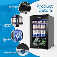 Vista 7 de Beverage Refrigerator 17 inch Wide - 126 Can Beverage Cooler with Glass Door Counter-Top/Freestanding Mini Beverage Beer Fridge Temperature Negro