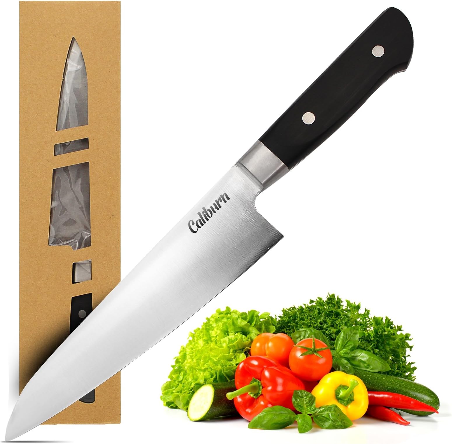 Caliburn 8 Inch Professional Chef Knife - Ultra Sharp High Carbon Stainless Steel Kitchen Chefs Knife - All Purpose Knife Best for Meat, Fish, Chopping, Sushi, Sashimi & Utility
