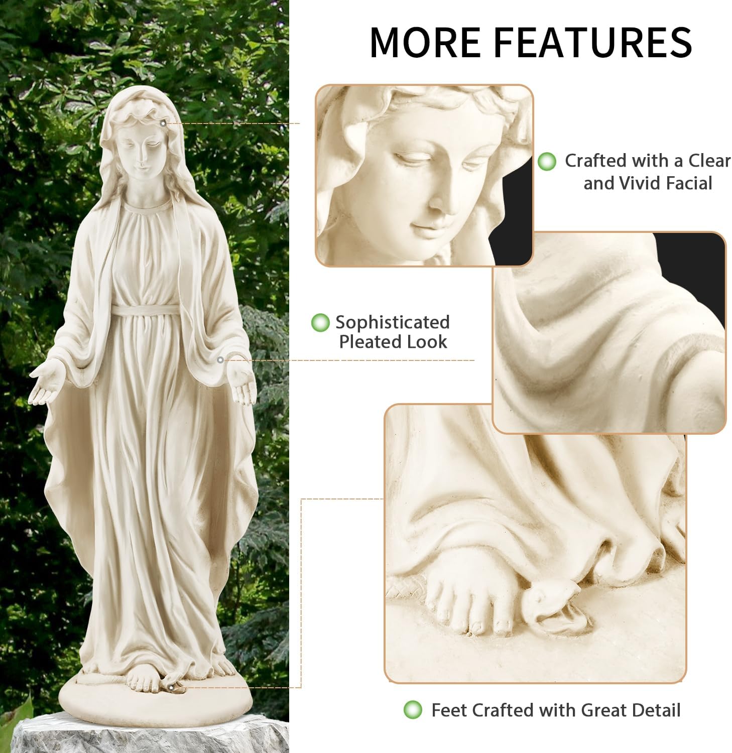 YOLENY Virgin Mary Statue Outdoor, 29.4 Inch Tall Garden Statue of Mary, All-Weather Outdoor Religious Blessed Mother Sculpture for Patio Yard Home Decor