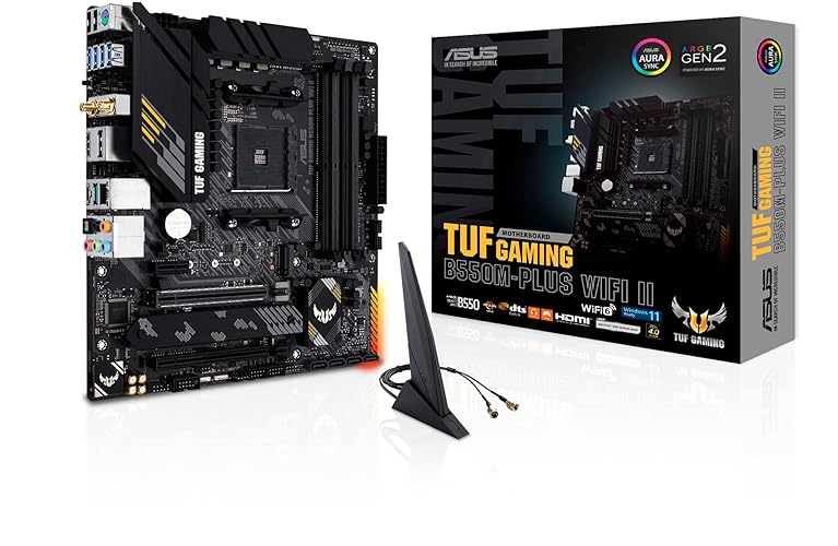 ASUS TUF GAMING B550M-PLUS WiFi II AMD AM4 (3rd Gen Ryzen) microATX motherboard (PCIe 4.0, WiFi 6 2.5Gb LAN, BIOS FlashBack, HDMI 2.1, USB 3.2 Gen 2, Addressable Gen 2 RGB header and AURA Sync) - mATX - TUF B550M-Plus|M.2 x4|WiFi 6