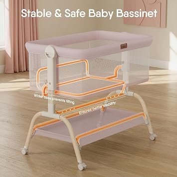 BabyBond Bassinet Bedside Crib, Stable and Secure Crib for Newborns, Pink