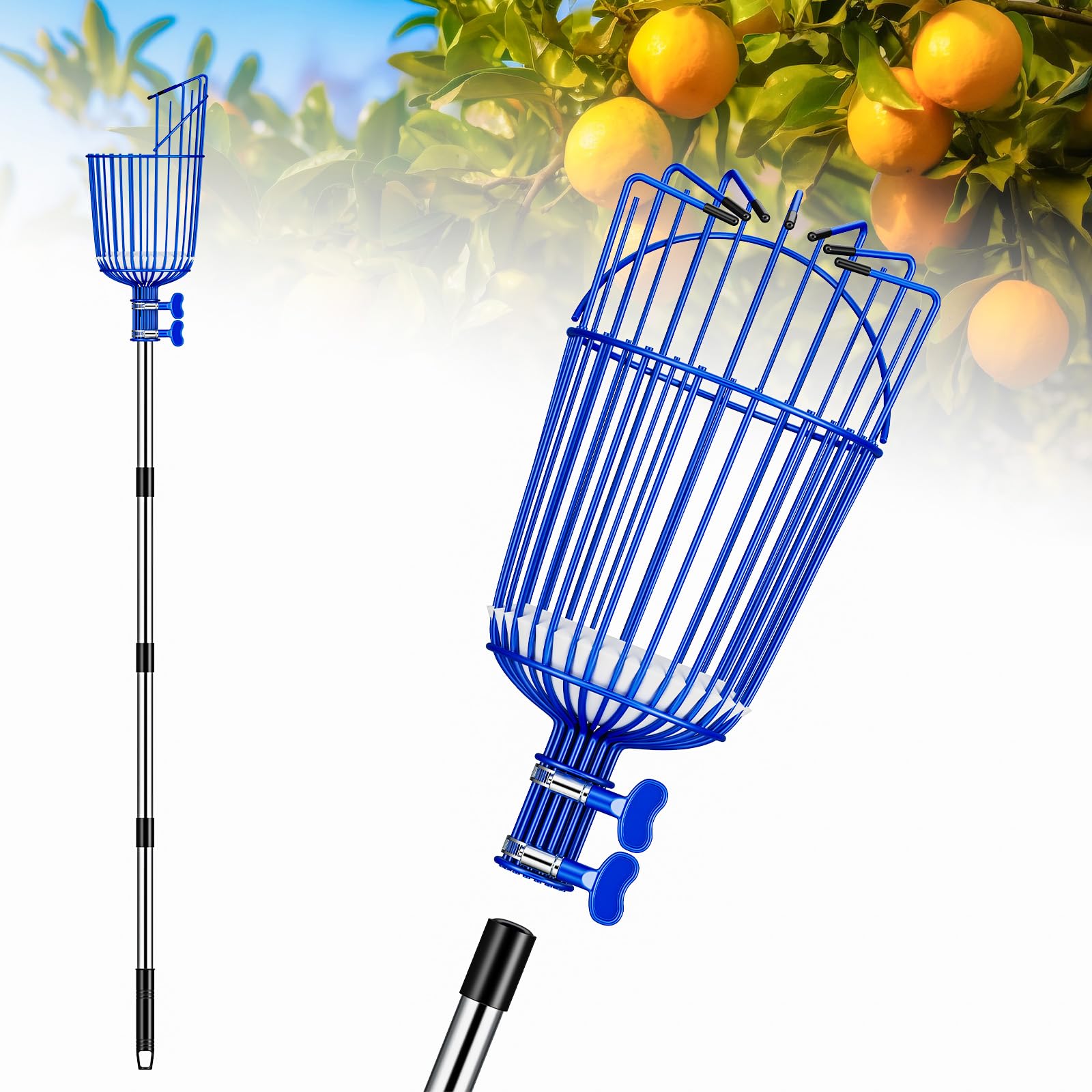 Ginbel Direct Fruit Picker Pole with Basket Segmented Fruit Picker Pole Tool for Apple Avocado Cherry Lemon Mango Orange Peach Picking(40-160
