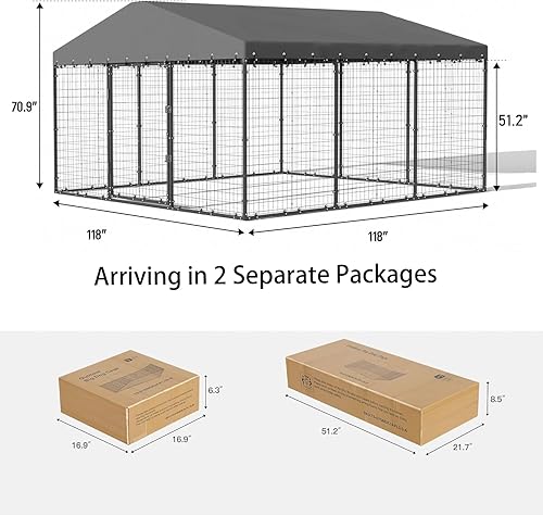 Miniatura 3 de Perrera para exterior de 10 x 10 x 6 pies, corrales resistentes para perros al aire libre con techo resistente a los rayos UV y al agua, cerca