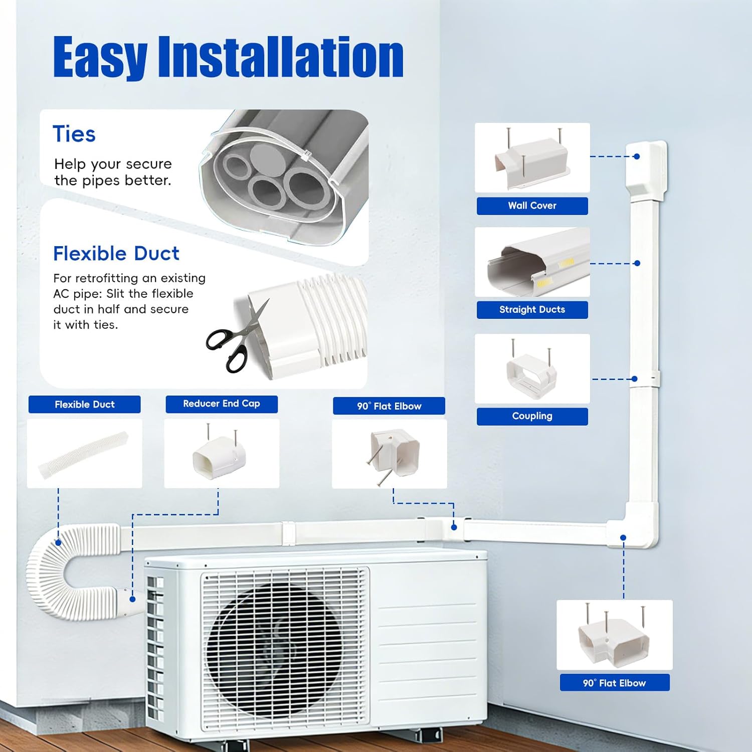 4" 15 Ft Mini Split Line Set Cover, Lineset Cover Kit for Mini Split with Flexible Duct, DIY Paintable for Mini Split Air Conditioner, Central AC,HVAC and Heat Pump