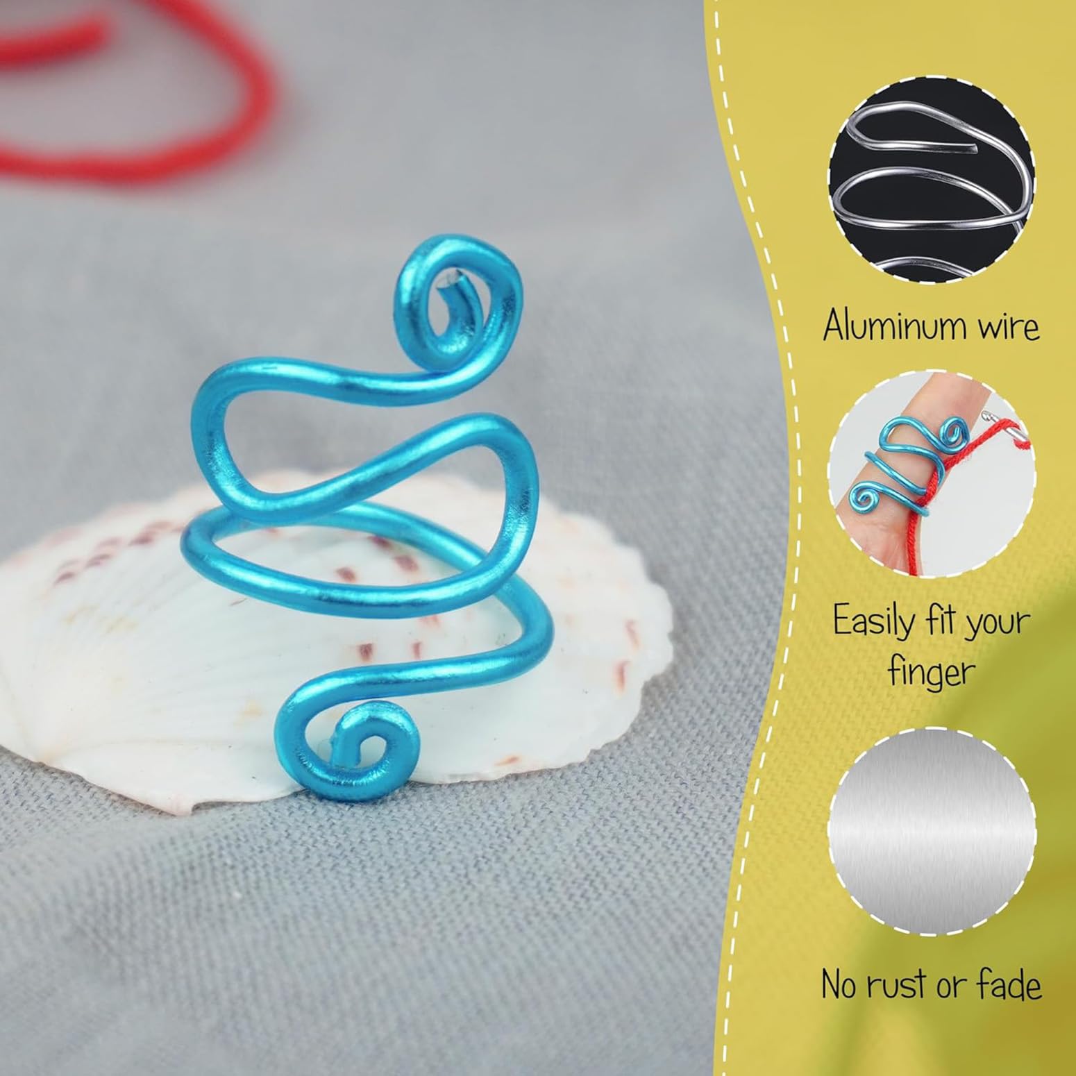 Generic Crochet Tension Ring, Left/Right Handed, Adjustable Size (7-10), Zig Zag Design, Aluminum Alloy, Turquoise