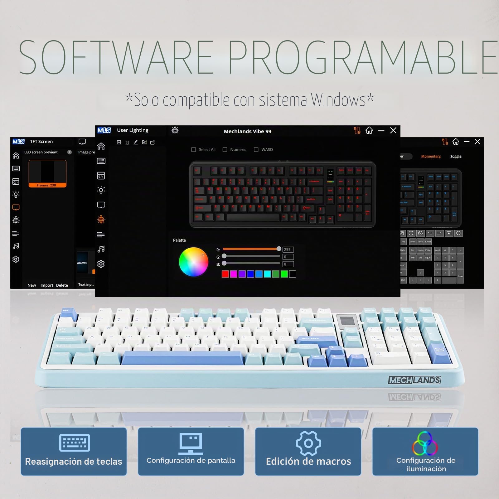 MechLands Vibe99 Teclado inalámbrico para juegos con pantalla 1.06" teclado mecánico cremoso intercambiable al 96% BT5.0/2.4GHz/USB-C