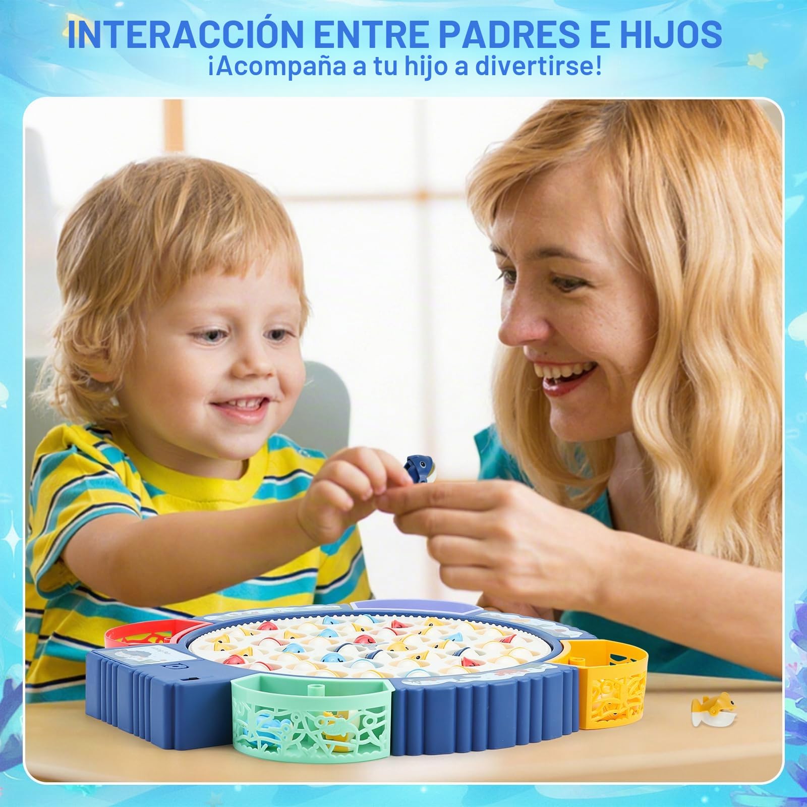 Qingning Juguete de Pesca Niños con 55 Peces y 8 Tiras de Caña, Juego de Pesca Magnético con Musica, Giratorio, Juego de Mesa Juego Educativo Montessori Regalos de Cumpleaños para Niños de 3-6 Años