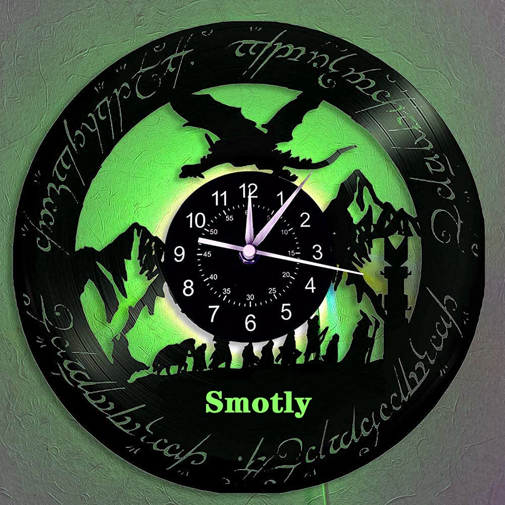Vinyl-Wanduhr, Herr der Ringe Bunte Nachtlichtfunktion künstlerische Heimdekoration Digitale Wanduhr, Geschenk (Geschenkhaken) (Mehrfarbig)