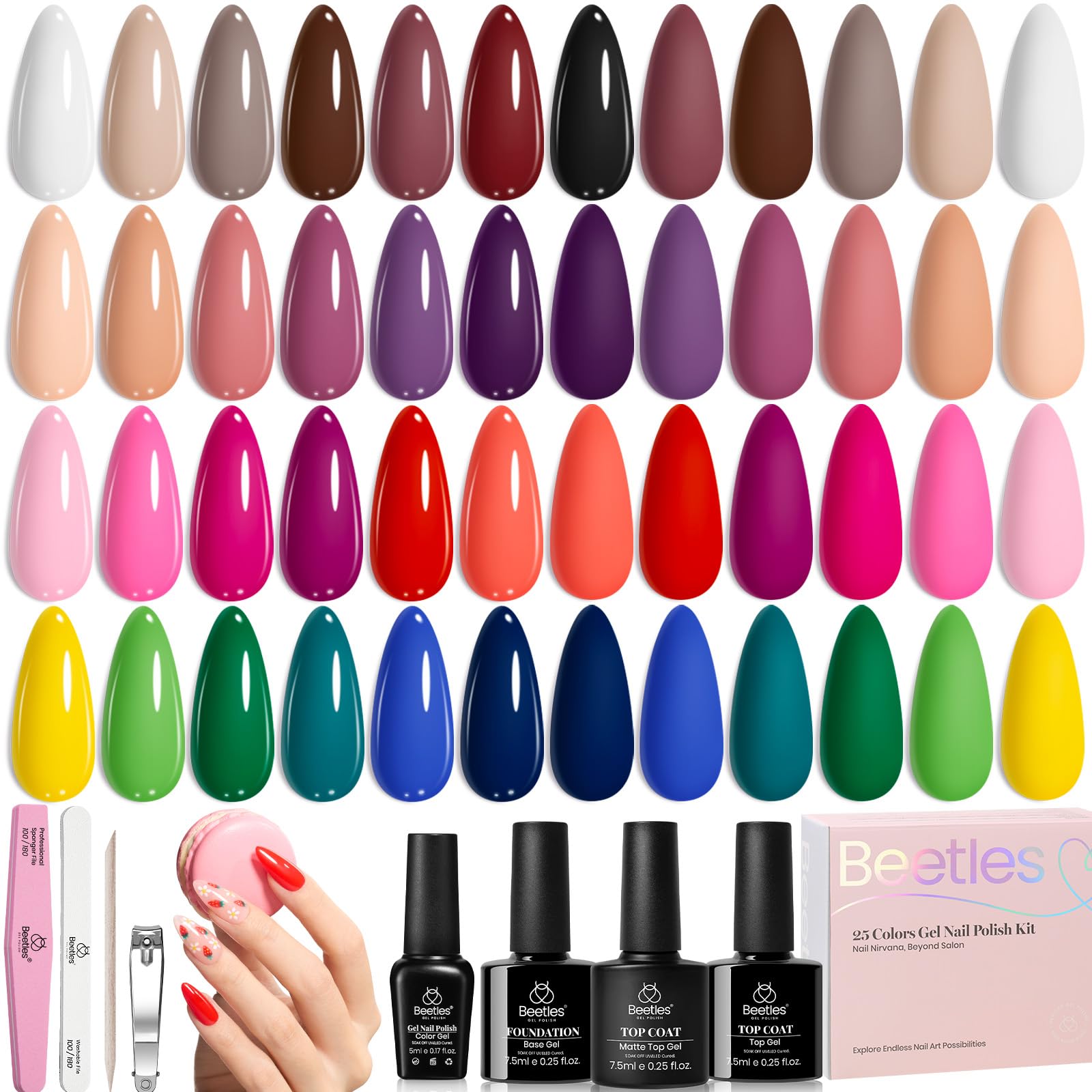 Beetles Fall Gel Polish Kit - Chic Outfits Collection 25 Colors Polish Set, Brown Purple Nude Red Black Color Gel Nails with 3Pcs Base Top Coat Manicure Kit Salon DIY Home Gift for Women