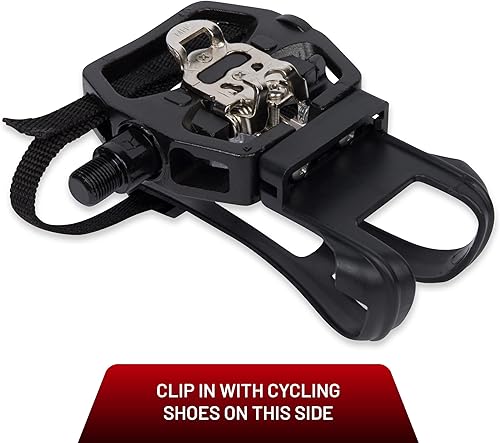 Miniatura 2 de Pedales SPD para bicicleta con jaulas para los dedos (tacos SPD)  Pedales de clip Shimano SPD 2 en 1 con correas para los dedos  Compatible con