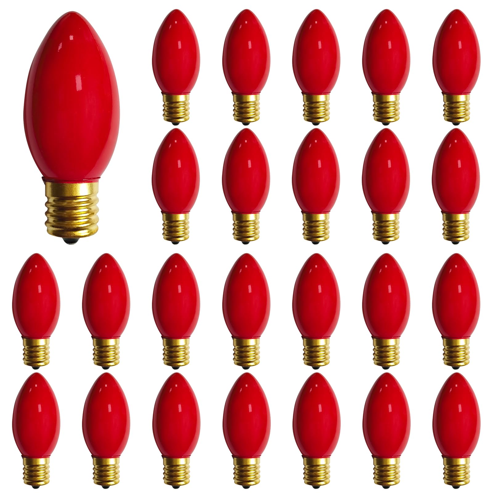 C9 Red Christmas Light Bulbs, 25 Pack C9 Incandescent Replacement Bulbs for Christmas String Light, E17 Intermediate Base, 7Watt Night Lights Bulbs