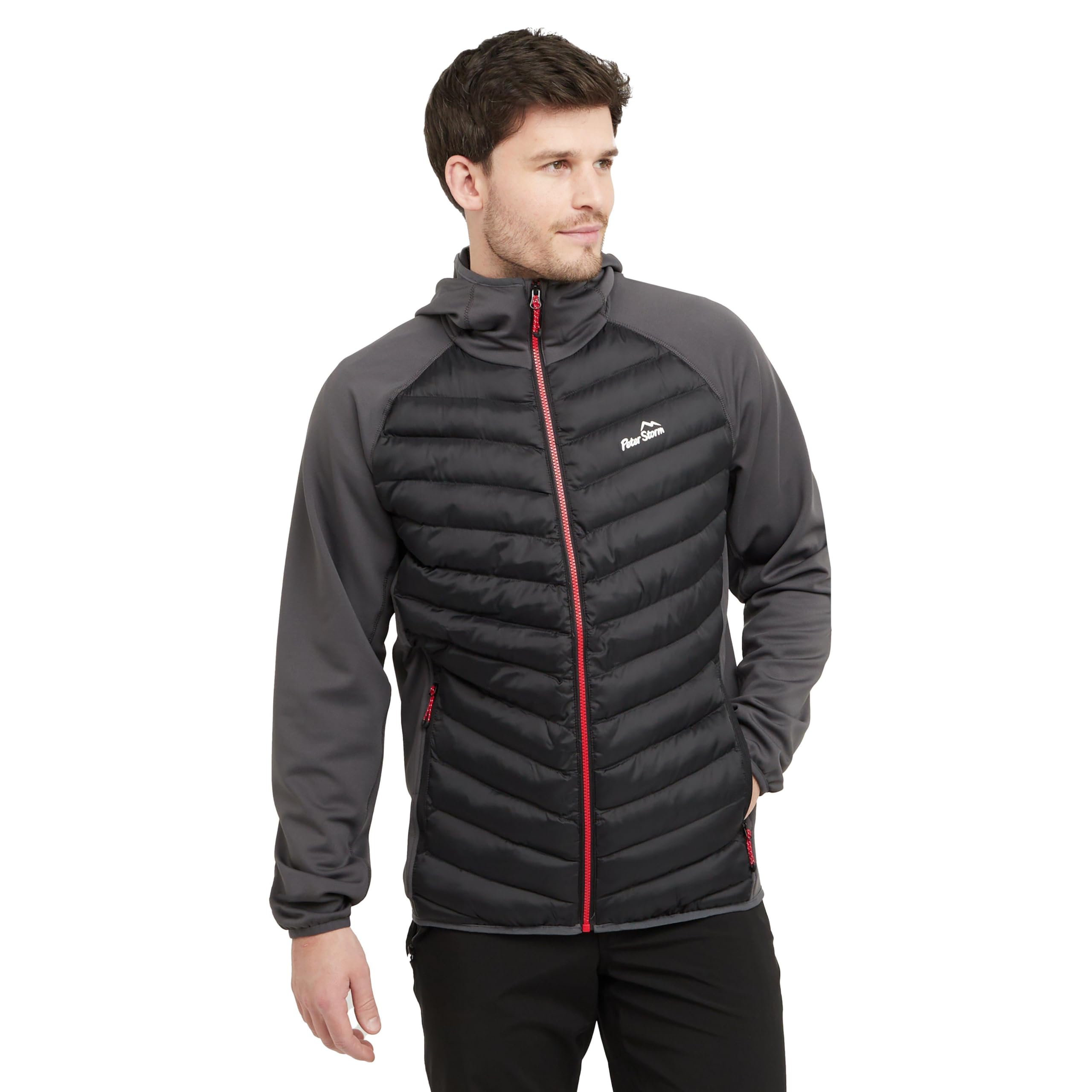 Peter Storm Men's Black Active Hybrid Jacket With Hood And Zipped Pockets, Water Repellent, Insulated & Lightweight Athletic Coat (Uk, Alpha, L, Regular, Regular, )