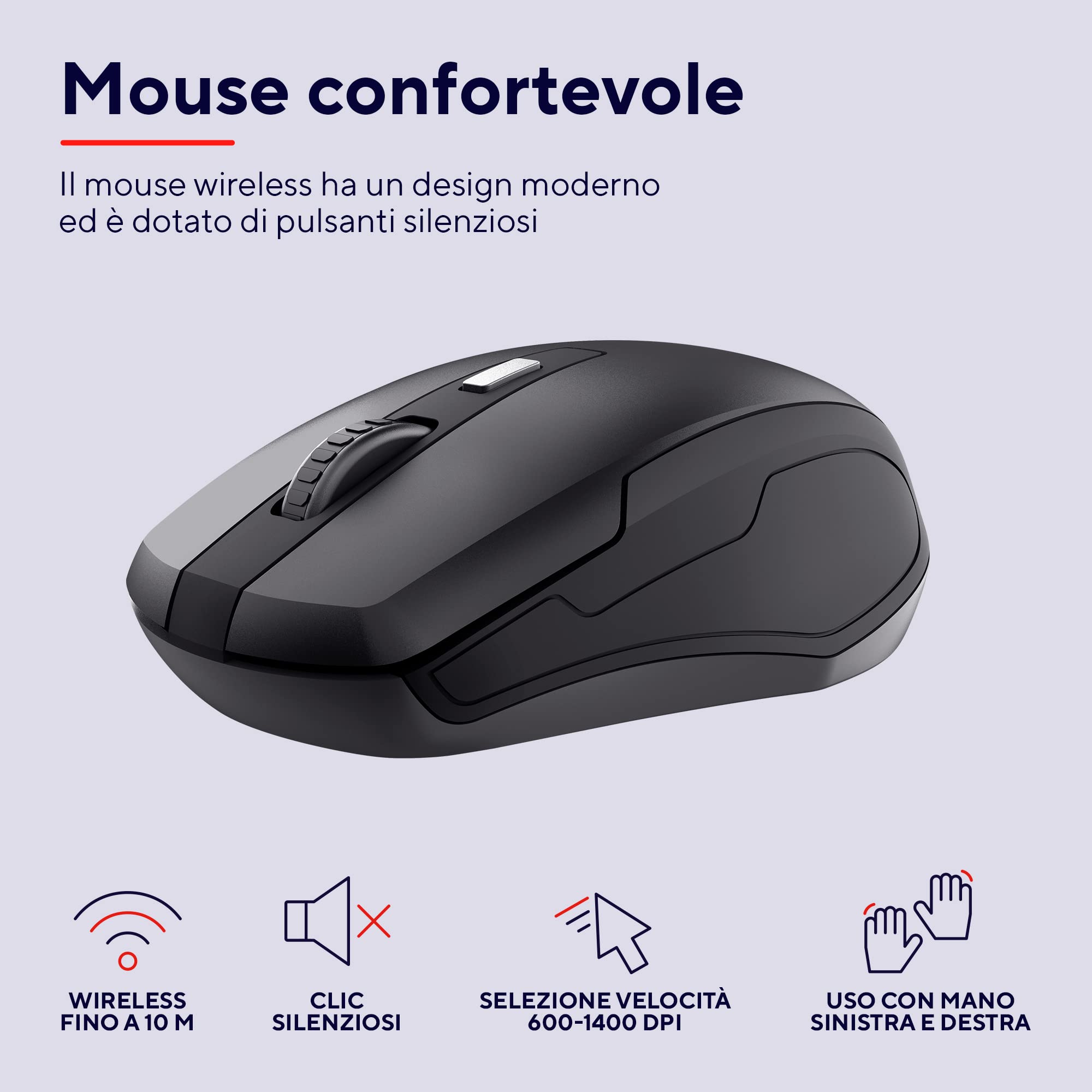 Trust Ymo Set Tastiera e Mouse Wireless, Layout Italiano QWERTY, per PC/Laptop/Notebook, Mac/Windows, Tasti Silenziosi, Senza Fili, 13 Tasti Funzione, Unico Ricevitore USB, Ergonomico, Nero