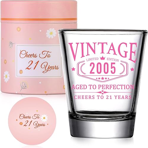 21st Birthday Gifts for Her - Limited Edition Shot Glass - Vintage 2005 Cheers To 21 Years - 21st Birthday Gifts For Niece