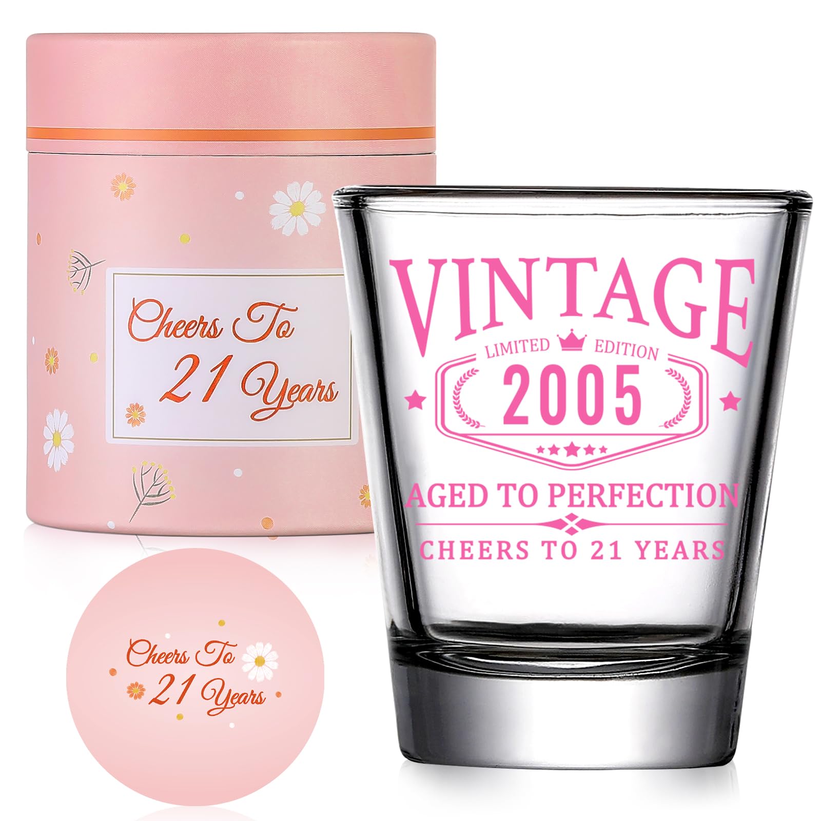 21st Birthday Gifts for Her - Limited Edition Shot Glass - Vintage 2004 Cheers To 21 Years, Finally 21 Party Decorations Supplies - Turning 21 Bday Present for Girl Women Sister Daughter Friends