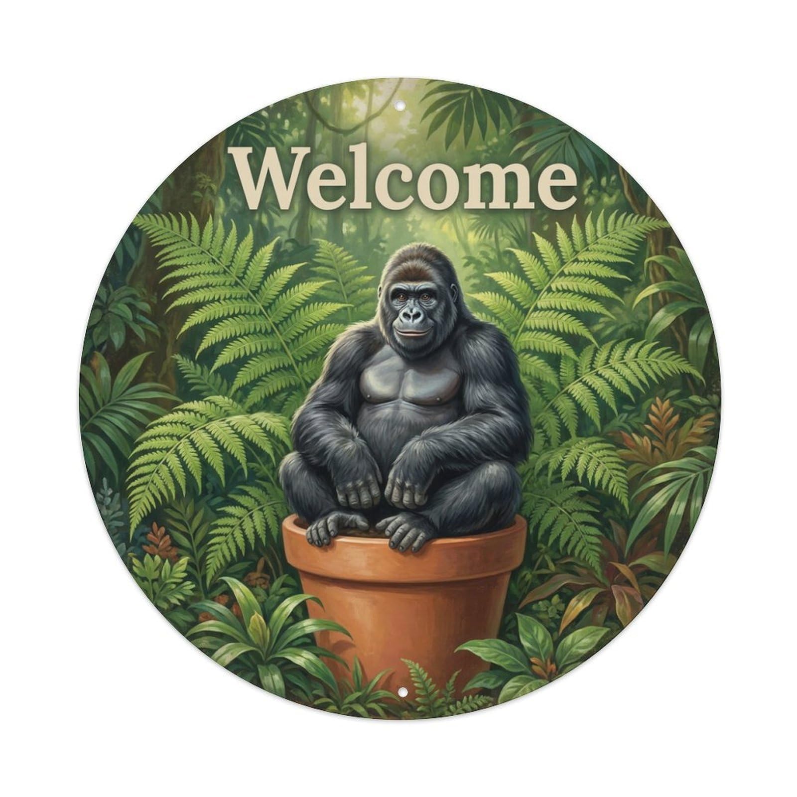Welcome Gorilla Jungle Fern Metal Tin Sign