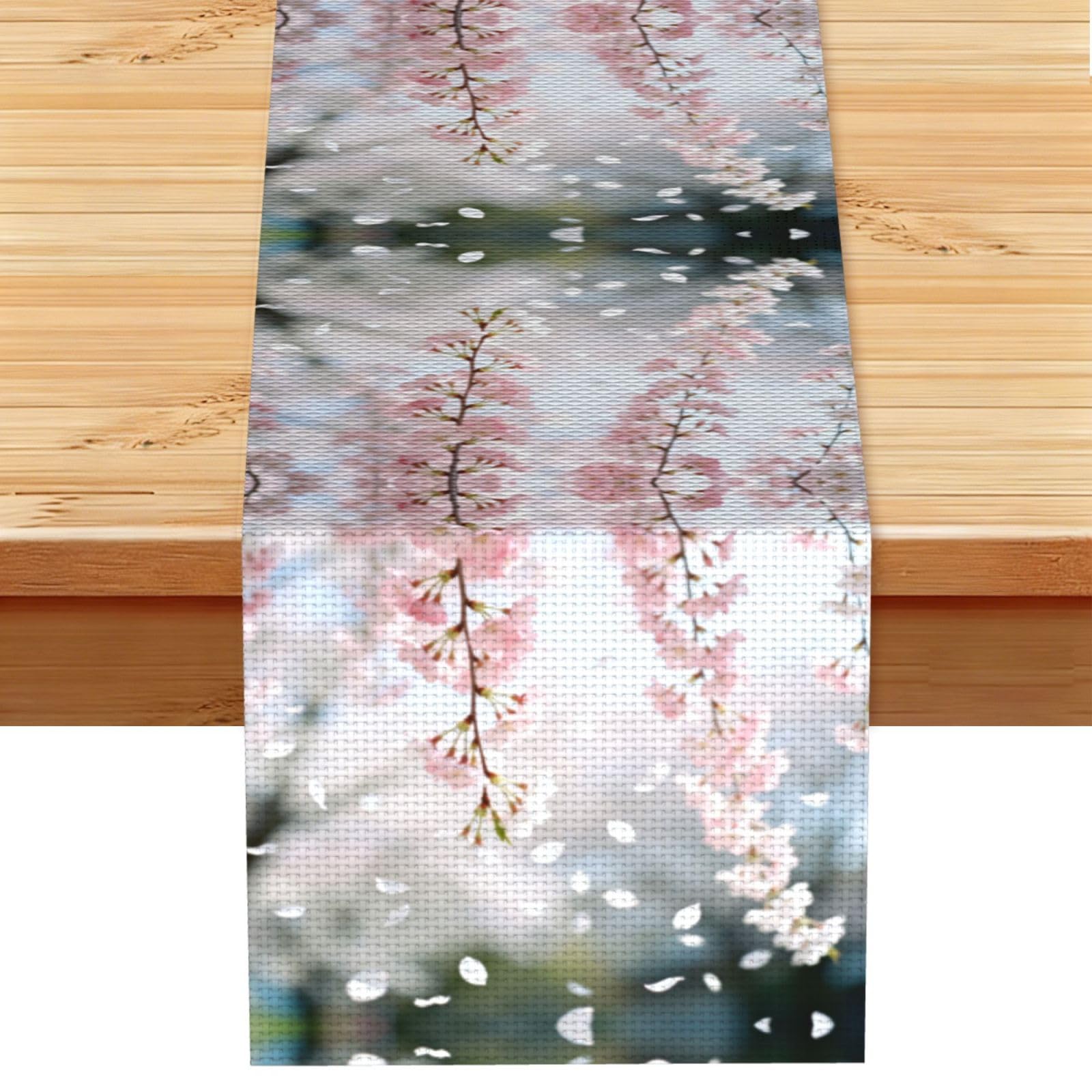 Cherry Blossom Branch Linen Look Table Runner 13x72-Wrinkle Resistant Farmhouse Style for Dining Table Decor