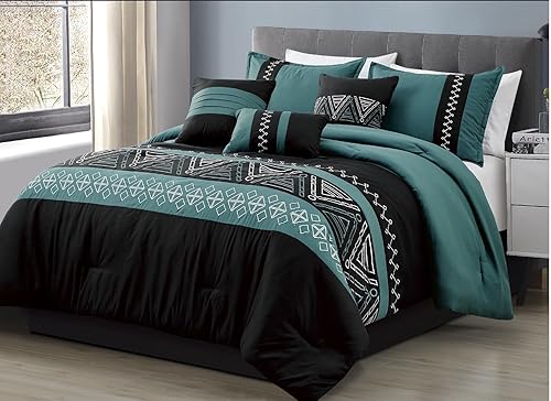 Miniatura 10 de WPM WORLD PRODUCTS MART Juego de edredón de 7 piezas con diseño de nativos americanos del suroeste del oeste, color negro, blanco, multicolor,