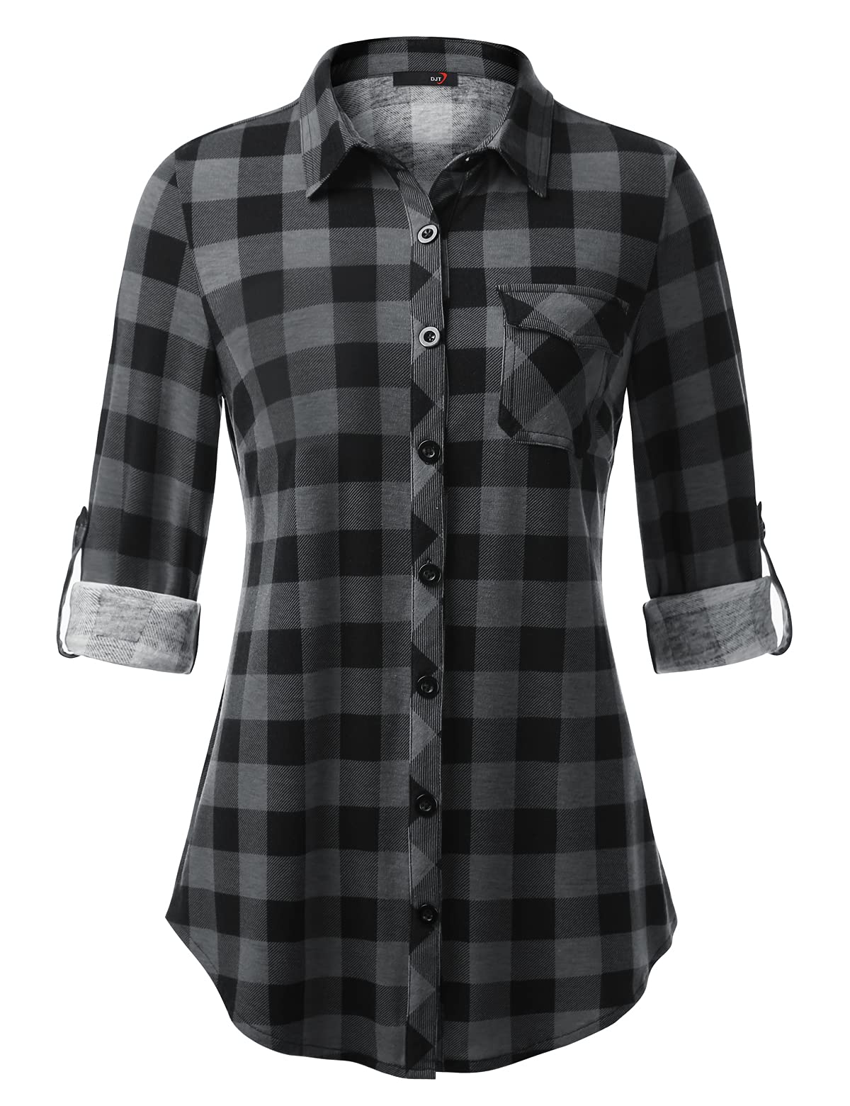 DJT Damen Bluse Weich Gestrickt Stretch Knopfleiste Langarm Hemdbluse Casual V-Ausschnitt Button Down Shirts Oberteil