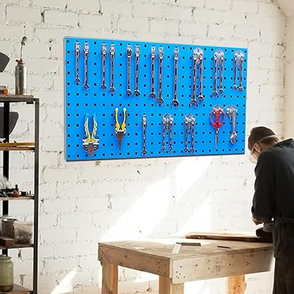 Cheston Metal Pegboard Wall Mount Tool Organiser with Multiple 19 Hooks & Accessories Included | Wall Shelves for Garage Workshop Room Study | For Hand Tools & Power Tools (90 * 45 * 1.6 cm)