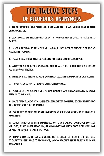 Póster anónimo de los 12 pasos de AA Alcohólicos Anónimos para la recuperación de adicciones, citas alcohólicas anónimas de doce pasos impresos,