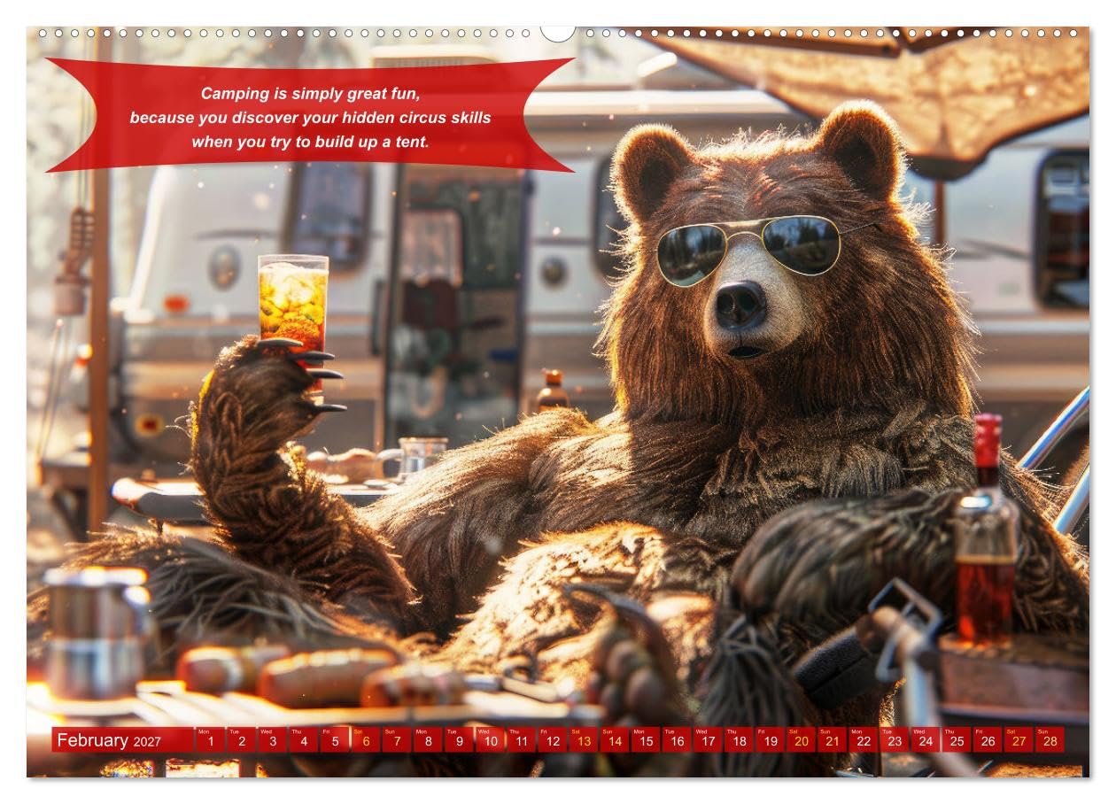 Funny charming animals as campers (Wall Calendar 2027 DIN A2 landscape), CALVENDO 12 Month Wall Calendar: Funny animals enjoy the camper lifestyle with humorous slogans