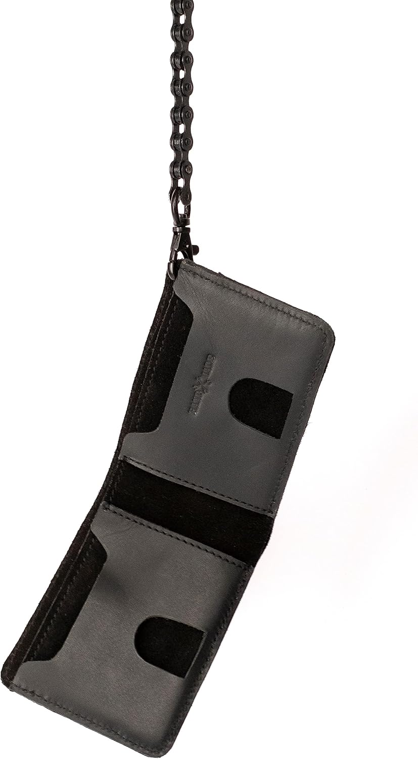 Trip Machine Company Rodeo Motorcycle Genuine Leather Chain Wallet for Men (Black)