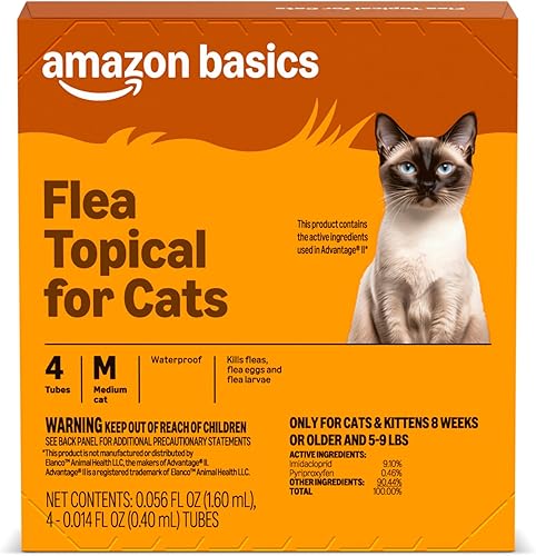 Amazon Basics PrevenativeTratamiento tópico de pulgas para gatos medianos (5-9 libras), 4 unidades