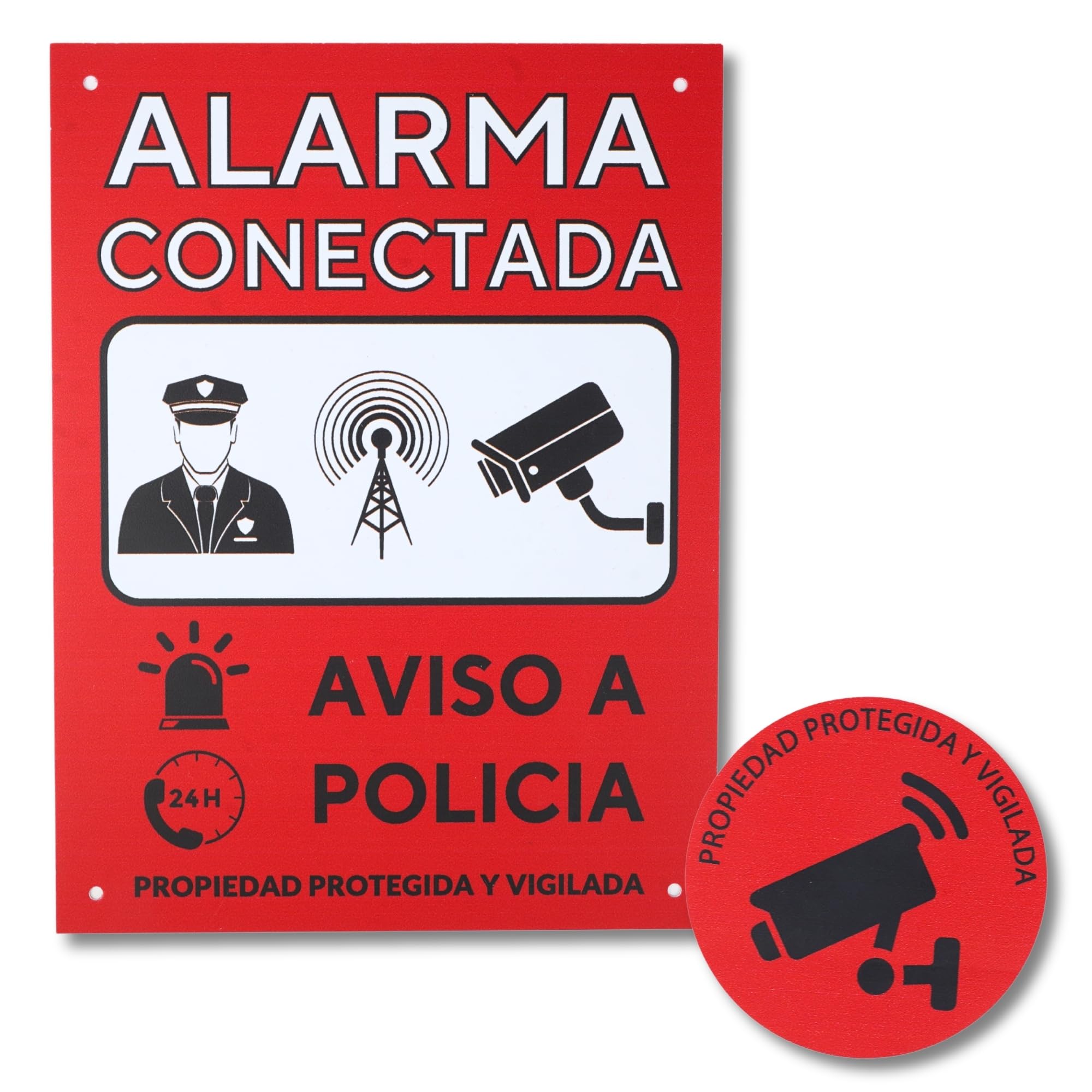 Set Cartel Alarma Videovigilancia de PVC + Adhesivo | Placa zona videovigilada 20x15 cm + adhesivo pequeño para añadir una seguridad extra. (1) (1)