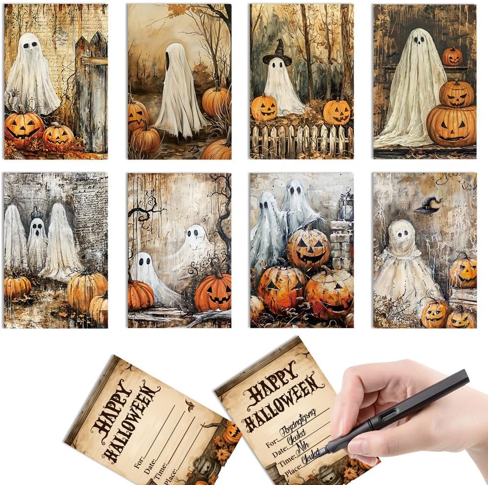 32 Sheets Halloween Party Invitations for Adults - Spooky Ghost Invitation Cards, Halloween Greeting Postcards for Halloween Festivities