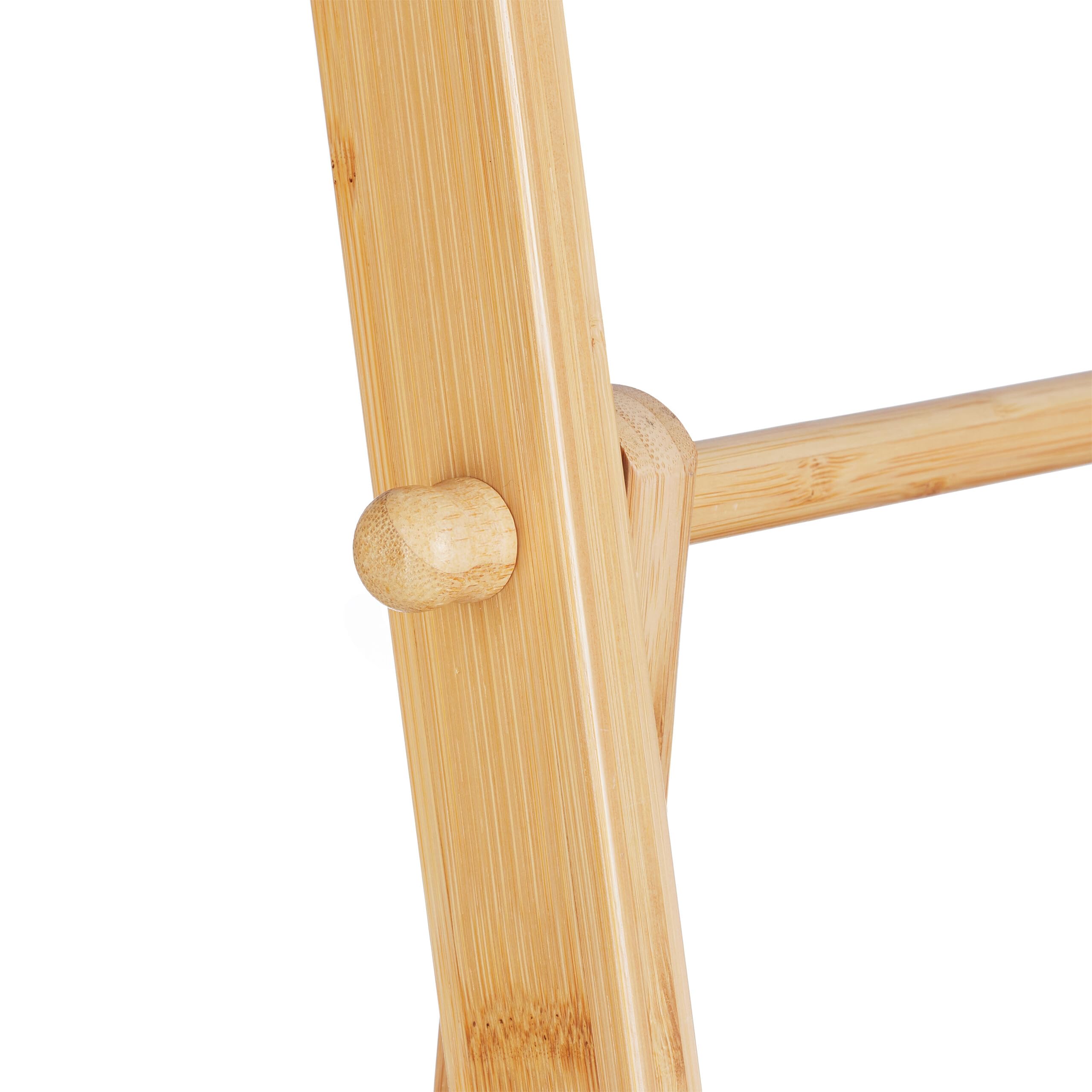 Relaxdays Porte-Serviettes Bambou, 3 Barres, 1 étagère, HxLxP: 110x53x31,5 cm, Pliable, échelle sèche-Serviettes, Nature